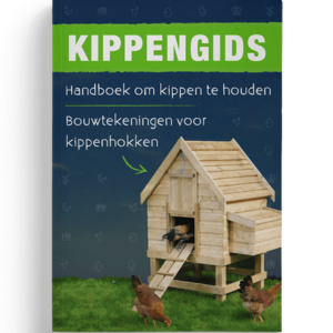 Omslag van de Kippengids met een houten kippenhok en kippen op een grasveld, inclusief de tekst 'Handboek om kippen te houden - Bouwtekeningen voor kippenhokken