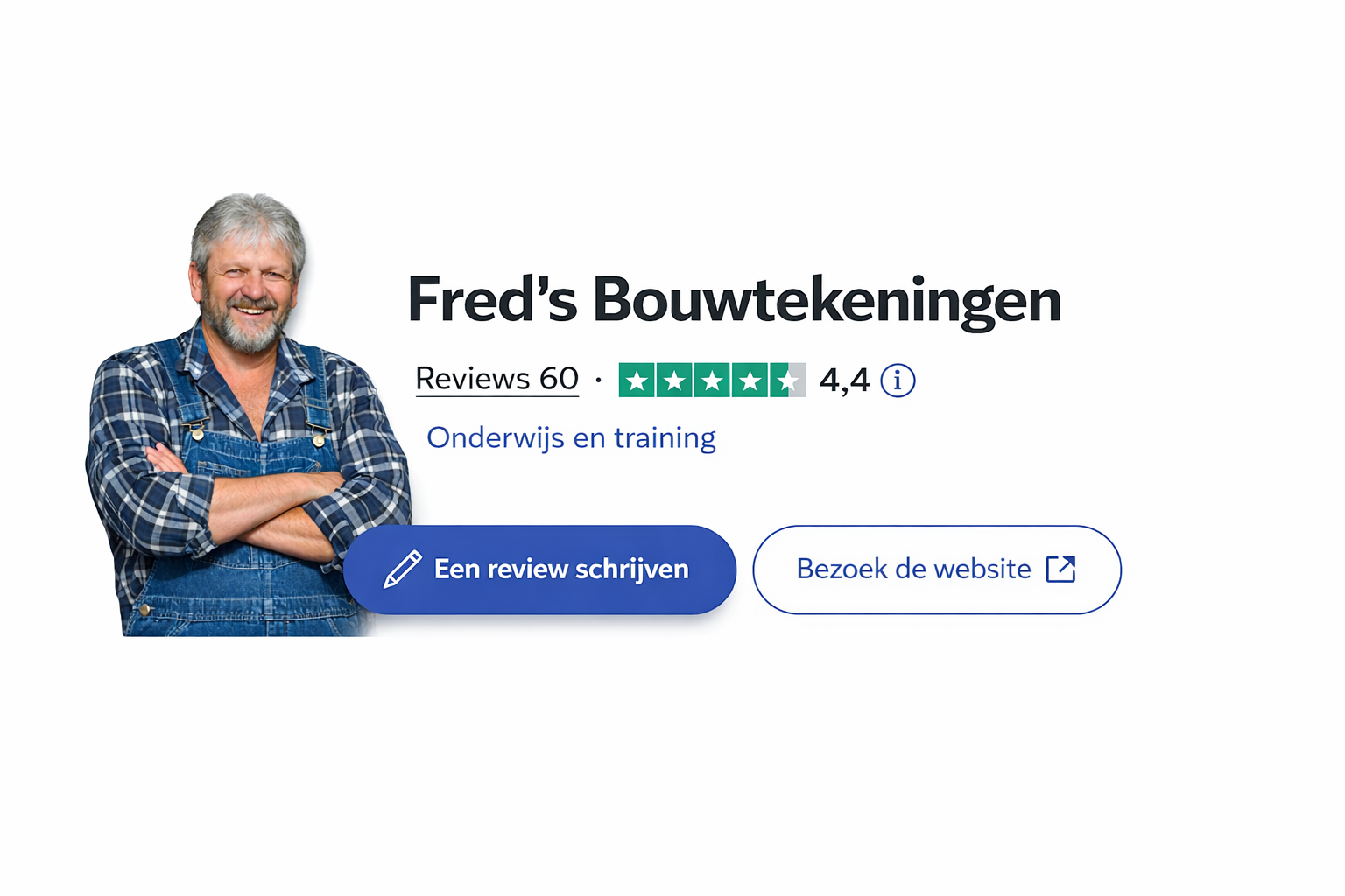 Fred’s Bouwtekeningen profiel met reviews, sterren en knop om de website te bezoeken.